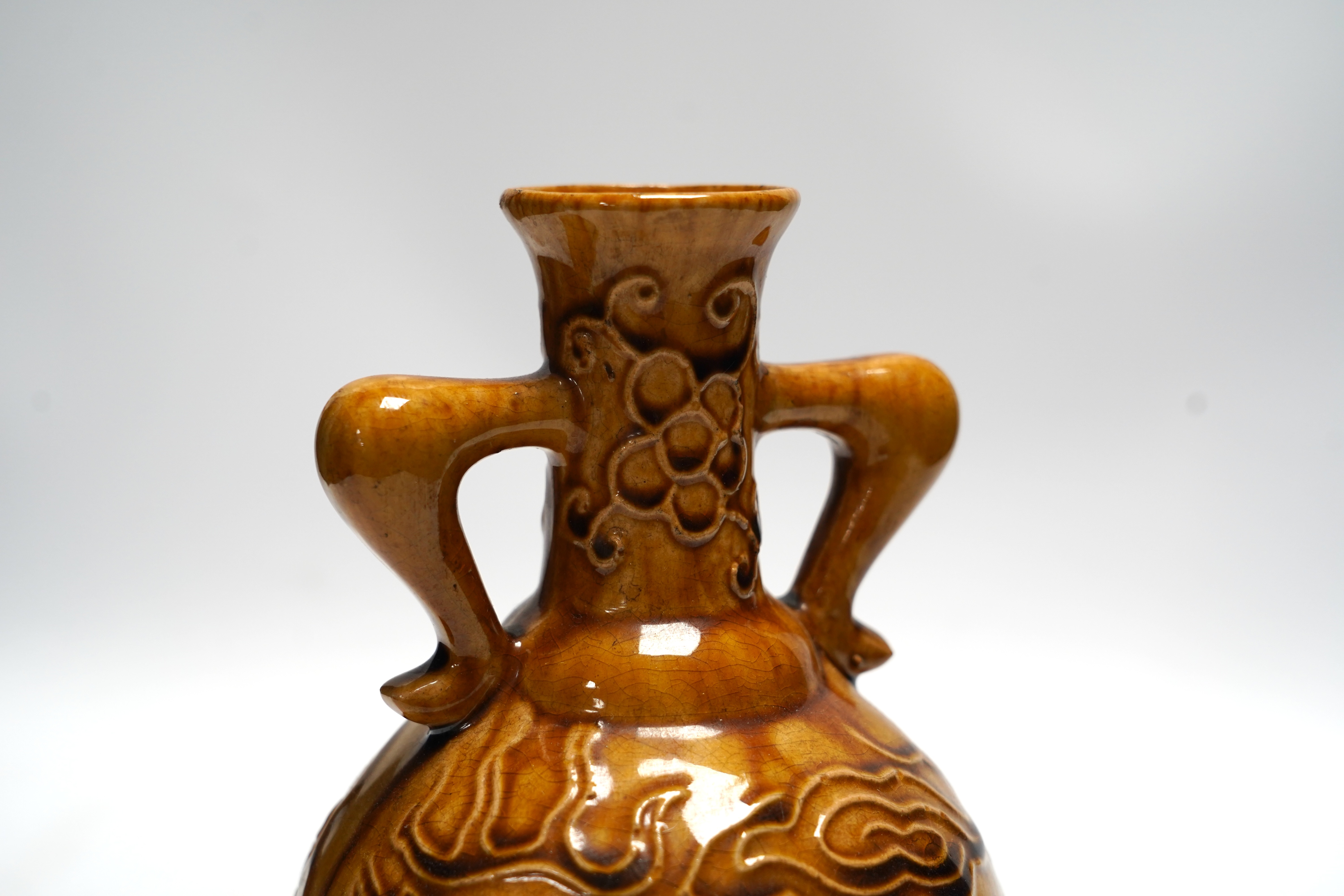 An 18th century style Chinese ochre glazed vase, 22.5cm